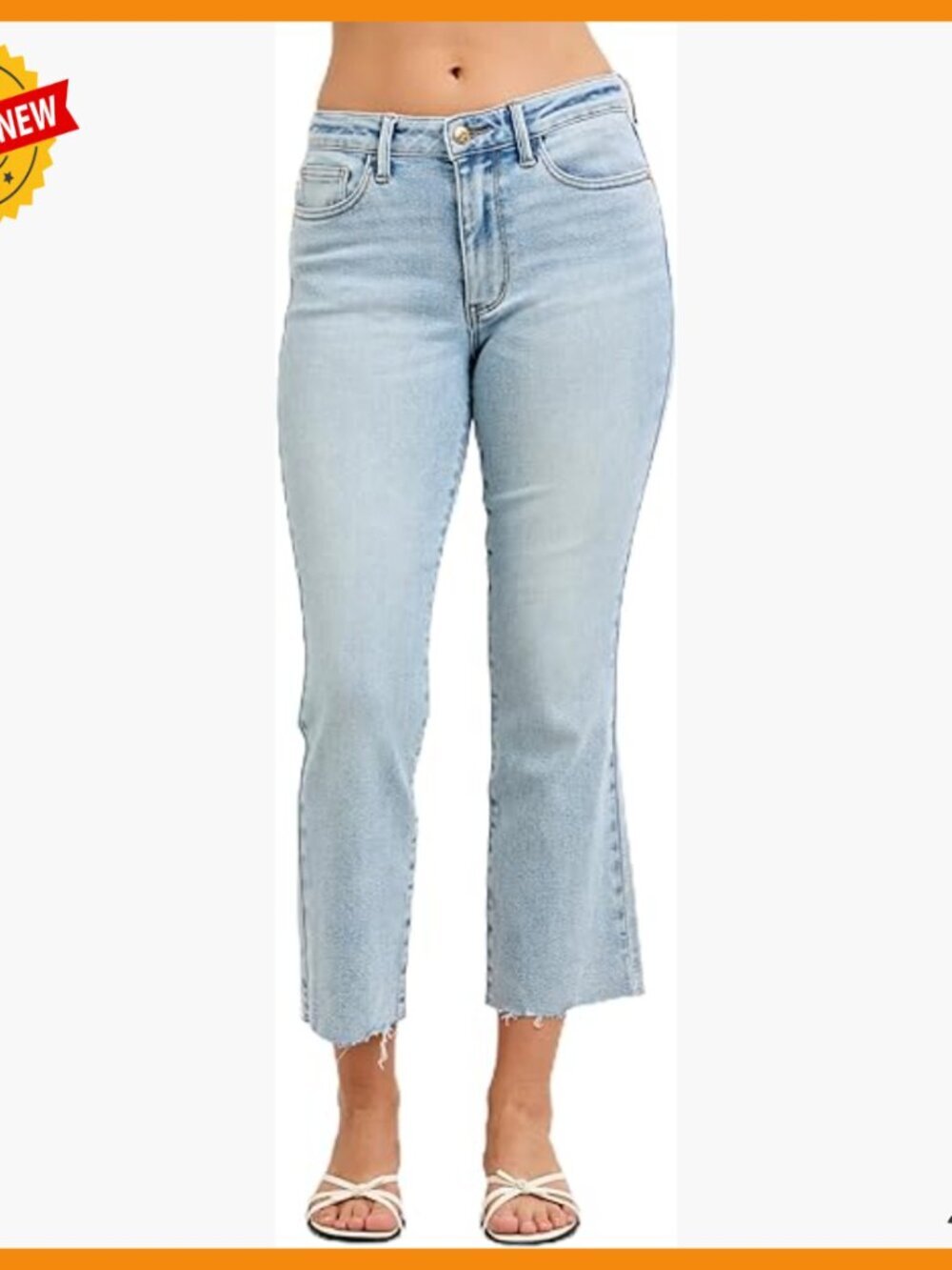 Mid Rise Kick Flare Jeans with Raw Hem, Stretchy Denim, Comfortable Fit